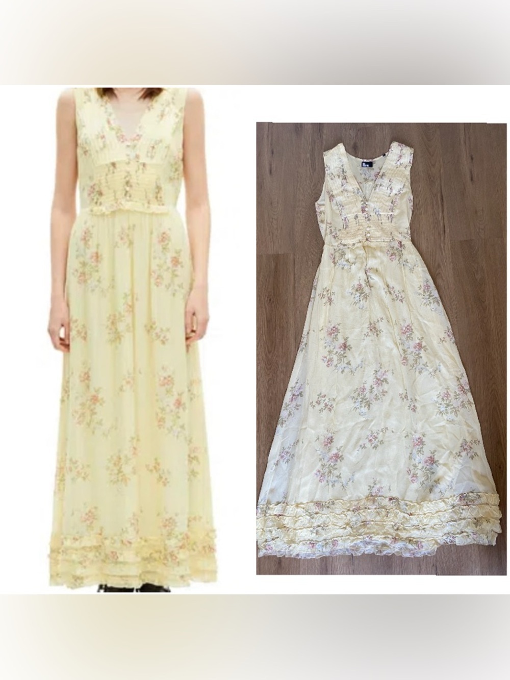 The Kooples Butter Yellow cottage core Bridgerton Victorian Floral Maxi Dress
